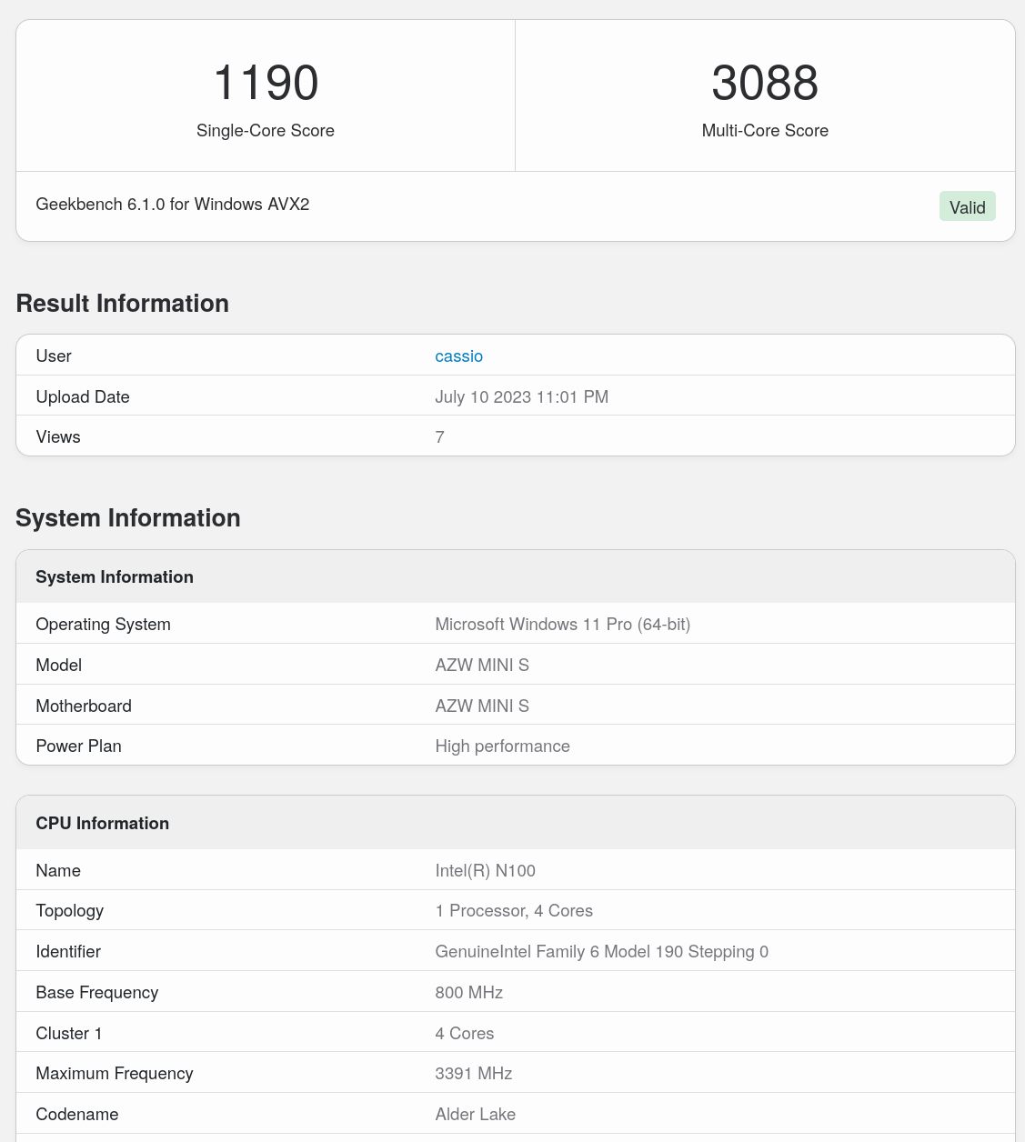 Beelink S12 PRO: Geekbench 6 CPU